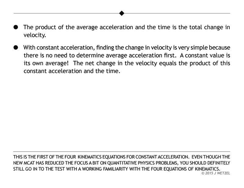 Main points for velocity as a function of time with constant acceleration.