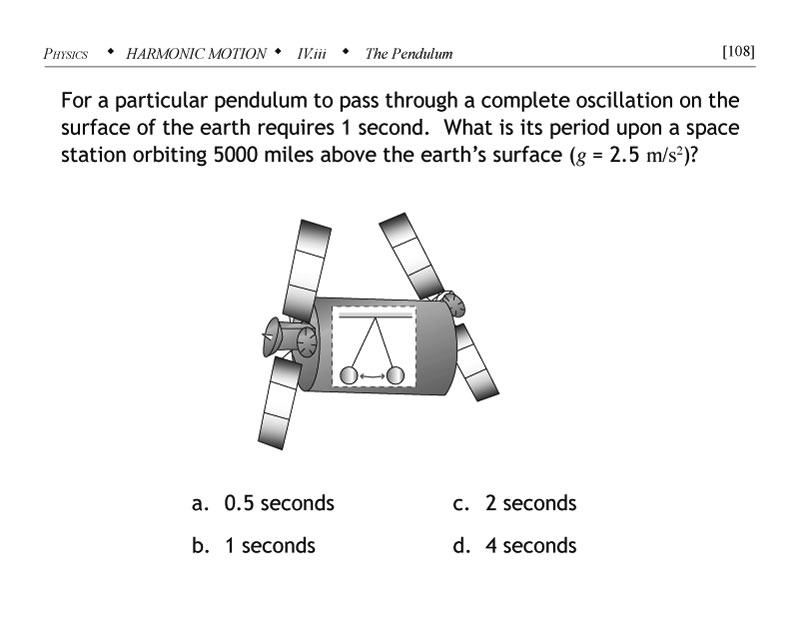 Harmonic motion of pendulum on a space station