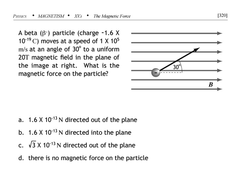 Beta particle moving at an angle to a uniform magnetic field