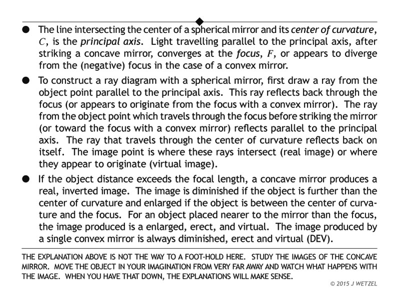 Main ideas for geometric optics involving concave and convex mirrors