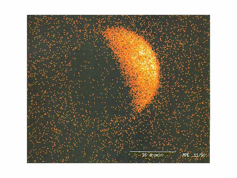 ROSAT image of X-ray fluorescence of, and occultation of the X-ray background by, the Moon.