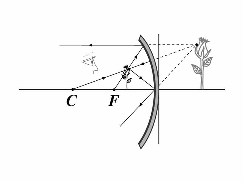 Concave mirror - object less than focal length produces enlarged virtual image.