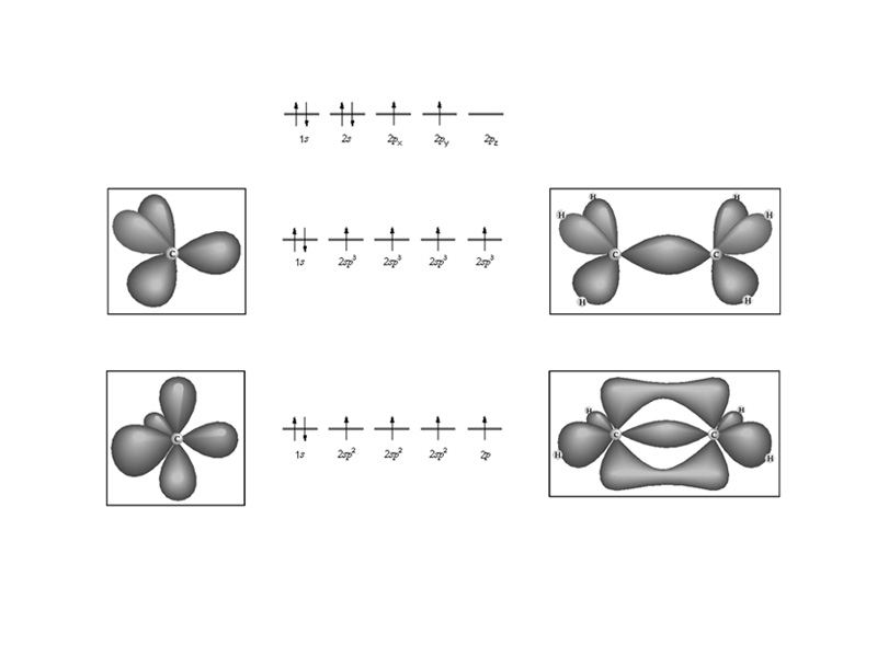 Molecular orbitals in ethane and ethylene.