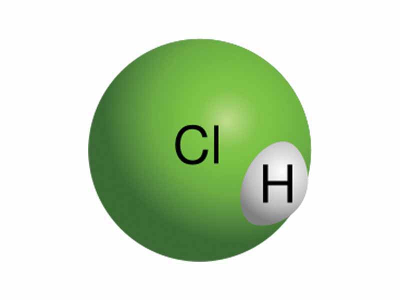 Van der Waals radius space filling model of Hydrogen chloride.