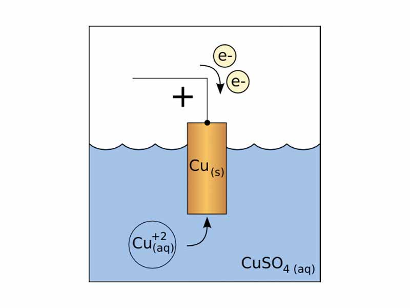 Diagram of a copper cathode in a galvanic cell.