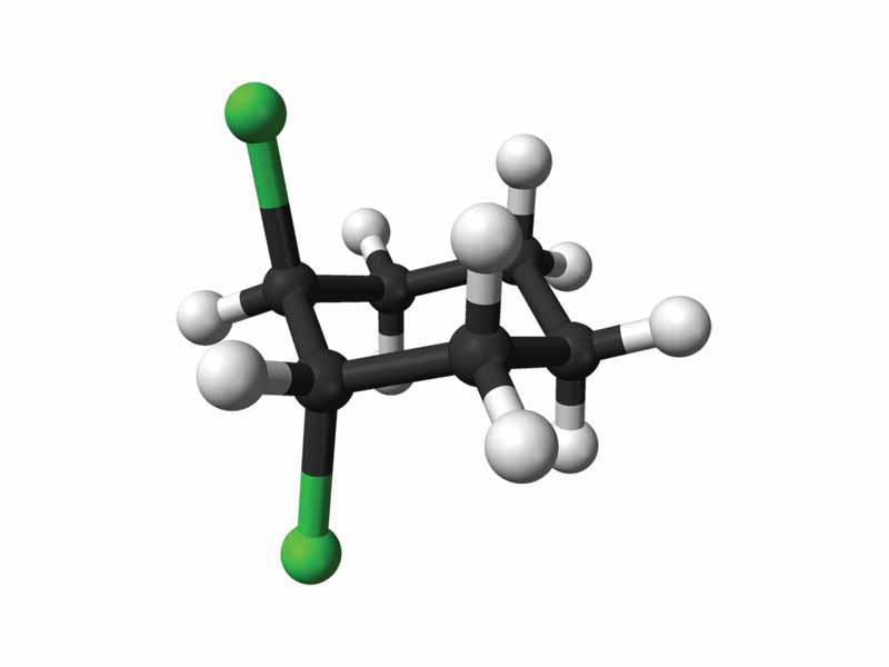 Ball-and-stick model of trans-1,2-dichlorocyclohexane