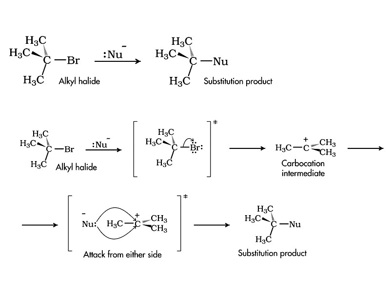 SN1 mechanism with alkyl halides.