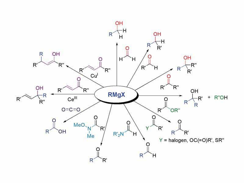 Reaction of Grignard reagents with a variety of carbonyl compounds