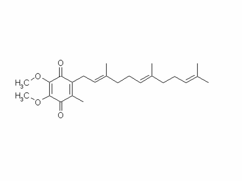 The oxidized structure of CoQ, or Q, is given here. The various kinds of Coenzyme Q can be distinguished by the number of isoprenoid side chains they have.